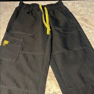 Black Cargo Pants with Yellow Drawstring